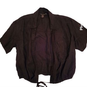 Athleta Playa Tie Top 100% Linen Wrap with Drawstring Bottom Black Size S